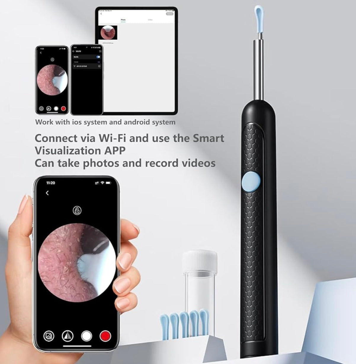 Smart Visual Earwax Cleaner with 1080P WiFi Camera & LED Light – Rechargeable Ear Cleaning Tool (RA-011)