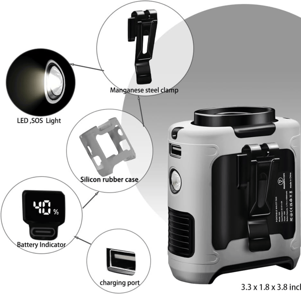 FrostClip Turbo — 3-in-1 Waist Fan, 10,000mAh Powerbank & LED Torch