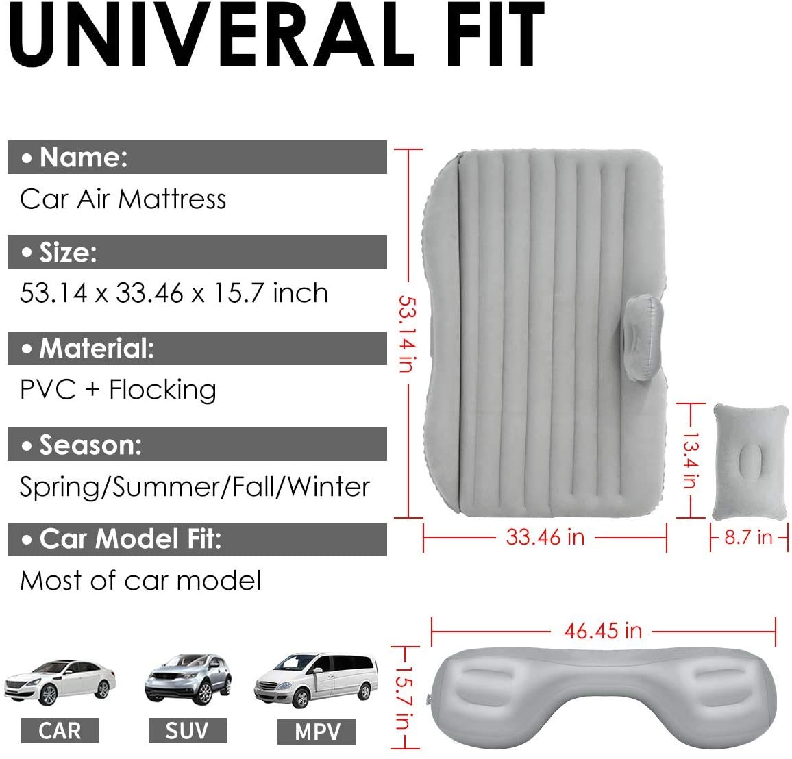 Premium Car Inflatable Bed with Pump & 2 Air Pillow (RA-010)