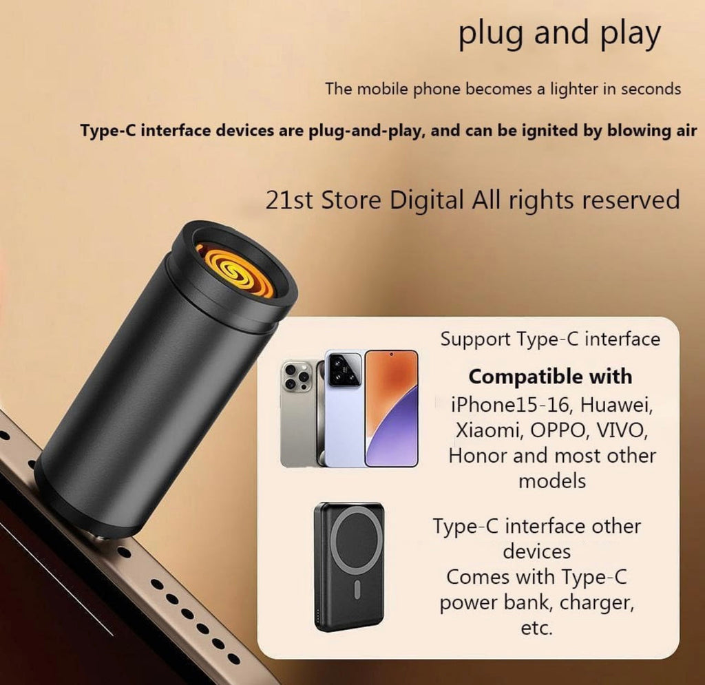USB Electric Type-C Lighter | Flameless Windproof Mini Keychain Lighter (RA-033)
